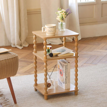 End Table, Modern Side Table with 3 Tier Open Shelf, Small Table Bed Side Tables Bedroom for Small Spaces, Living Room and Office (Rustic Walnut)