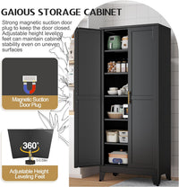 75.2" Tall Storage Cabinet, Pantry Storage Cabinets with 2 Door and 5 Adjustable Shelves, Black Kitchen Food Cabinet, Metal Utility Cabinets for Kitchen, Dinning Room, Laundry Room