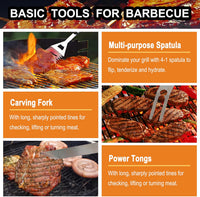 grilljoy 24PCS BBQ Grill Tools Set with Meat Thermometer and Injector - Extra Thick Stainless Steel Fork, Spatula& Tongs - Complete BBQ Accessories in Aluminum Case - Perfect Grill Gifts for Men Grey