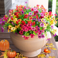 Artificial Flowers for Outdoor Indoor Garden Home Decoration, Faux Flower Daisy with Eucalyptus Leaves Fake Plants Greenery Boxwood Porch Patio, 12 Bundles (Mix Pink Red Purple Yellow) - Cart Shape