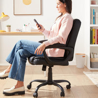 Puresoft PU Padded Mid-Back Height Adjustable Office Computer Desk Chair with Armrest, 26"D x 23.75"W x 42"H, Black