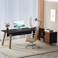 Tribesigns 78.7-Inch Executive Desk, L-Shaped Desk with 55-Inch Cabinet, Large Office Desk with Storage Shelves, Modern Computer Desk for Home Office, Black & Walnut