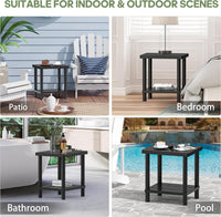 Outdoor Side Table, 2-Tier Small Outdoor Table for Patio, Adirondack Side Tables for Outside or Indoor, Bamboo End Table for Pool, Porch, Weather Resistant Easy Maintenance-Black