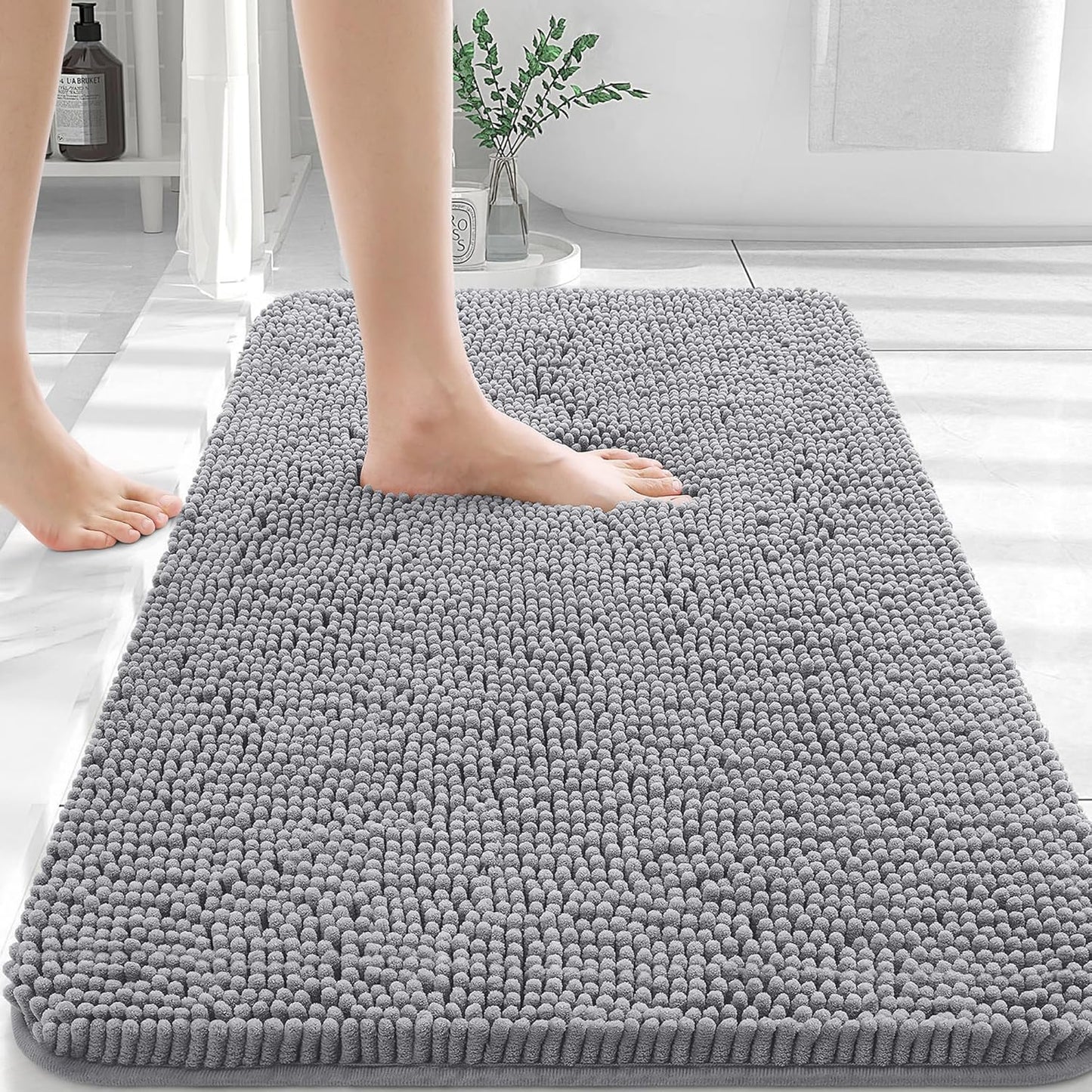OLANLY Bathroom Rugs 30x20, Extra Soft Absorbent Chenille Bath Rugs, Rubber Backing Quick Dry, Machine Washable Bath Mats for Bathroom Floor, Tub and Shower, Home Decor Accessories, Grey