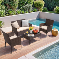 Homall 4 Pieces Outdoor Patio Furniture Sets Rattan Chair Wicker Set,Outdoor Indoor Use Backyard Porch Garden Poolside Balcony Furniture (Brown and Beige)