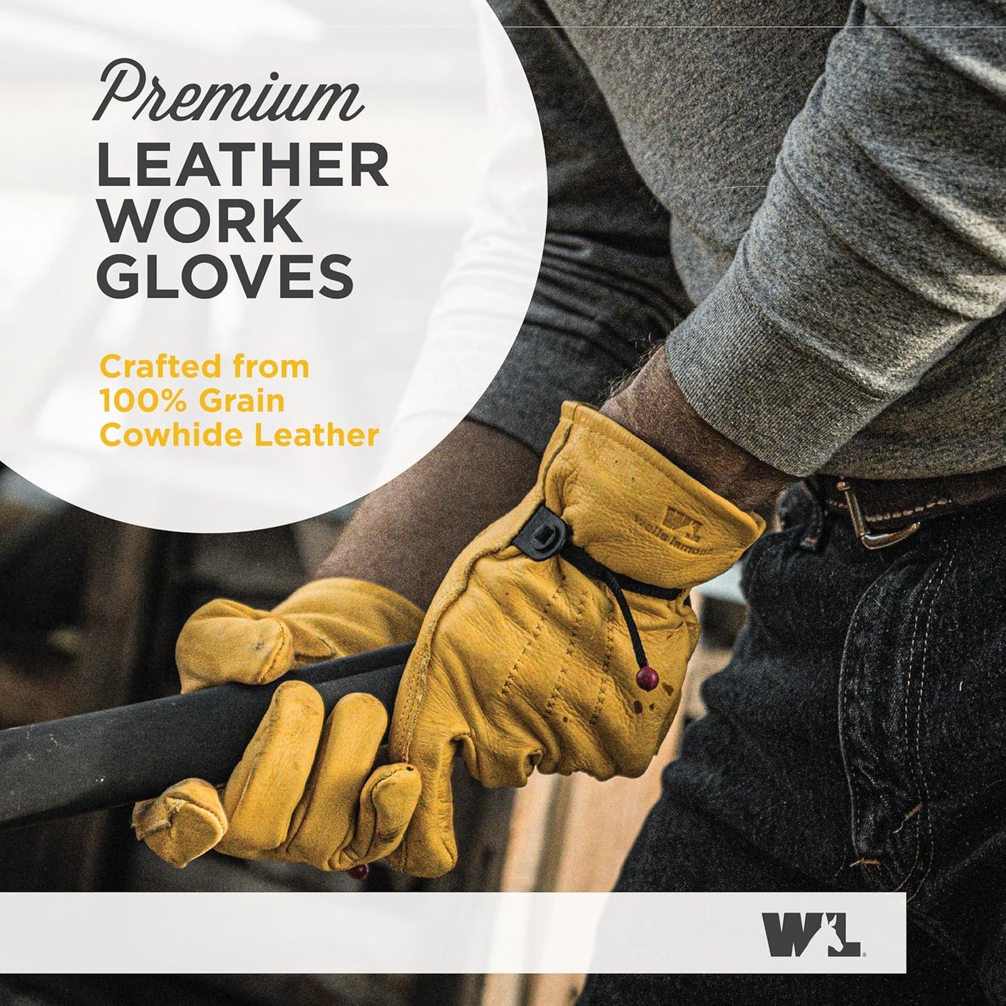 Wells Lamont Leather Work Gloves for Men – Heavy Duty, Cowhide, Abrasion & Puncture Resistant – Adjustable Wrist, Gunn Cut Design, Ideal for
