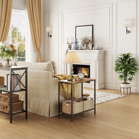 Hoctieon 2 Tier End Table, Sofa Side Table, Narrow Side Table with Storage, Slim Nightstand for Small Spaces, Metal Frame, for Living Room, Bedroom, Sofa Couch, Hall, Rustic Brown