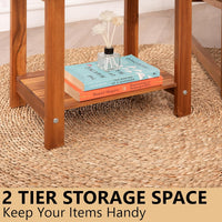 Double Adirondack Side Table, Weather-Resistant Rectangular End Table for Patio, Garden, Lawn, and Living Room. Ideal as a Stylish Indoor and Outdoor Side Table Companion, Natural
