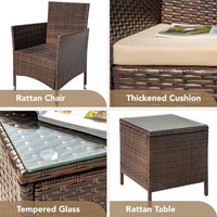 Devoko Patio Porch Furniture Sets 3 Pieces PE Rattan Wicker Chairs with Table Outdoor Garden Furniture Sets (Brown/Beige)