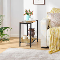 Hoctieon 2 Tier End Table, Sofa Side Table, Narrow Side Table with Storage, Slim Nightstand for Small Spaces, Metal Frame, for Living Room, Bedroom, Sofa Couch, Hall, Rustic Brown