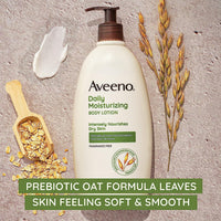 Aveeno Daily Moisturizing Body Lotion, Body Lotion for Dry Skin with Prebiotic Oat, Paraben Free, Fragrance Free, Non-Greasy, Non-Comedogenic Moisturizer, 18 FL OZ