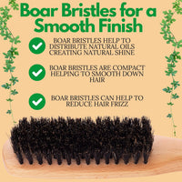 GranNaturals Boar Bristle Slick Back Hair Brush - Soft/Medium Smoothing Hairbrush to Style, Polish, & Lay Hair Down Flat to Create a Sleek Frizz Free Hairstyle for Women and Men - Wooden Handle