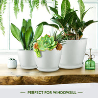 Utopia Home Plant Pots Indoor with Drainage Holes – Set of 5 White Plastic Flower Pots (7/6.6/6/5.3/4.8 Inch) – Modern Planters for Indoor Plants, Room & Office Décor, Great Stocking Stuffers