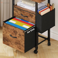 GYIIYUO 2 Drawer File Cabinet with 24'' Extended Desktop, Mobile Filing Cabinet, Rolling File Cabinet with Side Bag, Fabric Drawer, Fits A4/Letter Size, Printer Stand Home Office, Light Brown