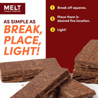 Melt Candle Company Fire Starter Squares, 160 Pieces - Fire Starters Kit for Campfires, Grill, Outdoor Fire Pit, Fireplace, BBQ - Water Resistant & Odorless - Camping Accessories