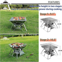 CAMPINGMOON Portable Stainless Steel Campfire Fire Pit Foldable Wood Burning Charcoal Grill for Camping Stove, Outdoor Cooking, Folding BBQ Grill 14-inch with Carry Bag MT-2