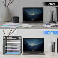 Supeasy 5 Trays Paper Organizer Letter Tray with Handle-Mesh Desk File Organizer, Paper Sorter Desk Organizer for Office, Home or School