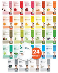 DERMAL Korean Collagen Face Mask – Hydrating & Soothing Sheet Mask with Panthenol – Hypoallergenic Calming Moisture Care for All Skin Types – 24 Combo Pack